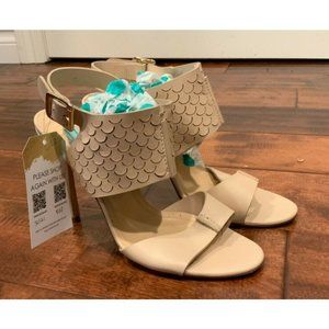 Ports 1961 Nude Leather Slingback Scallop Cuff Heels, Size 9 (US), 39 (EUR)